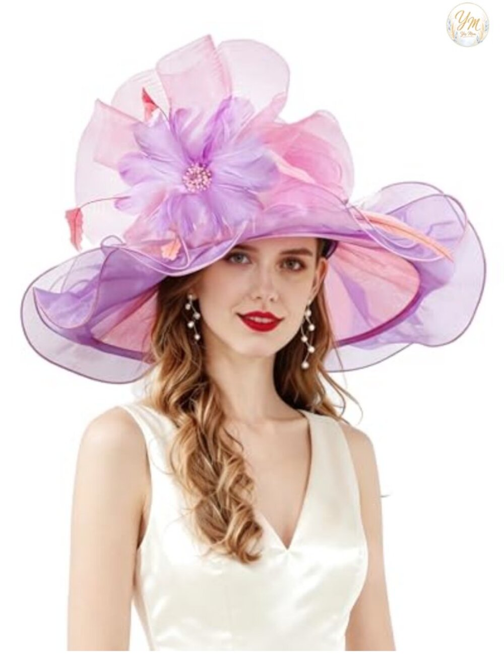 Organza Church Derby Hat Wide Brim Fascinator Wedding Tea Party